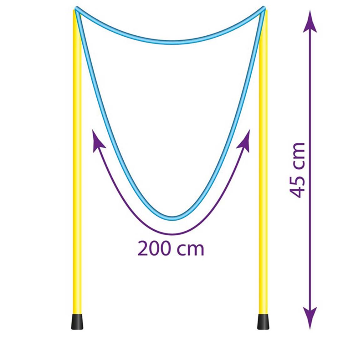 Infographic van de bellenblaas toverstok met afmetingen van 45 cm en 200 cm.