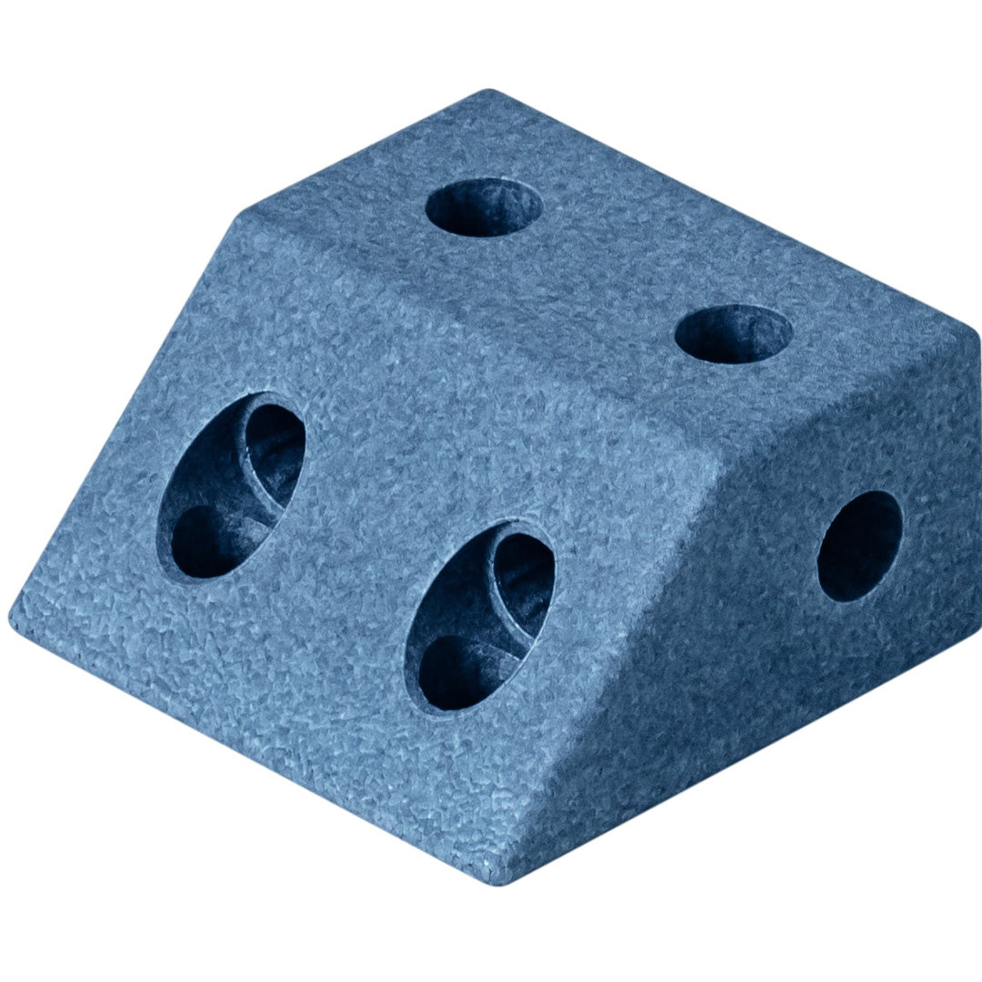 Modu schuin blauw schuimrubberblok met gaten.