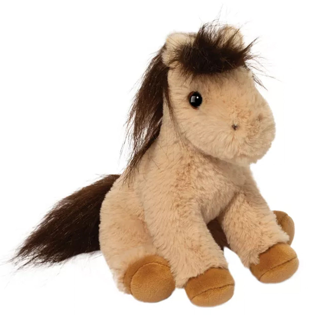Douglas Toys pluchen knuffelpaard Buckie, beige met donkerbruine manen en staart.