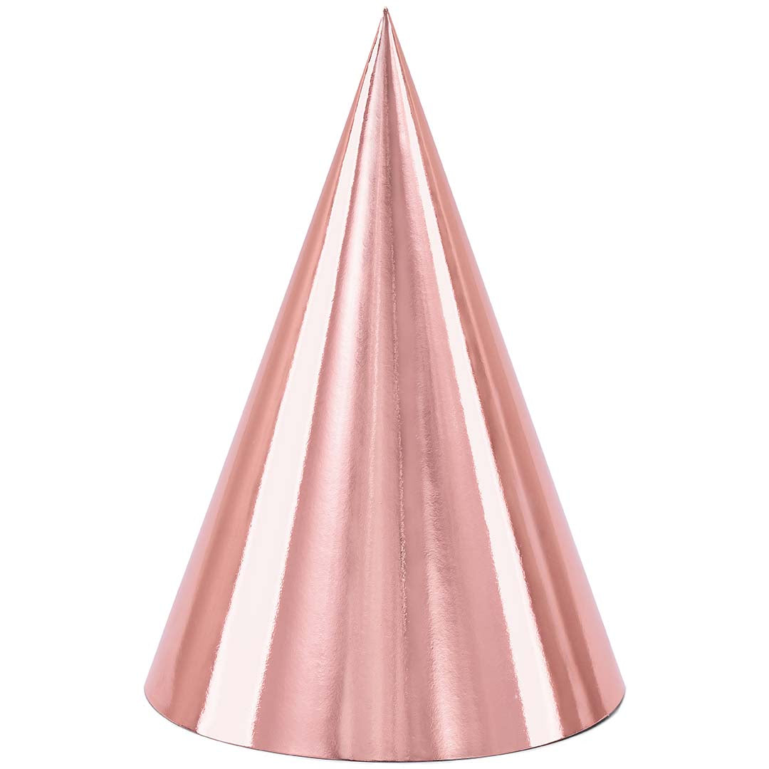 Een partydeco feesthoedje in roségoud.