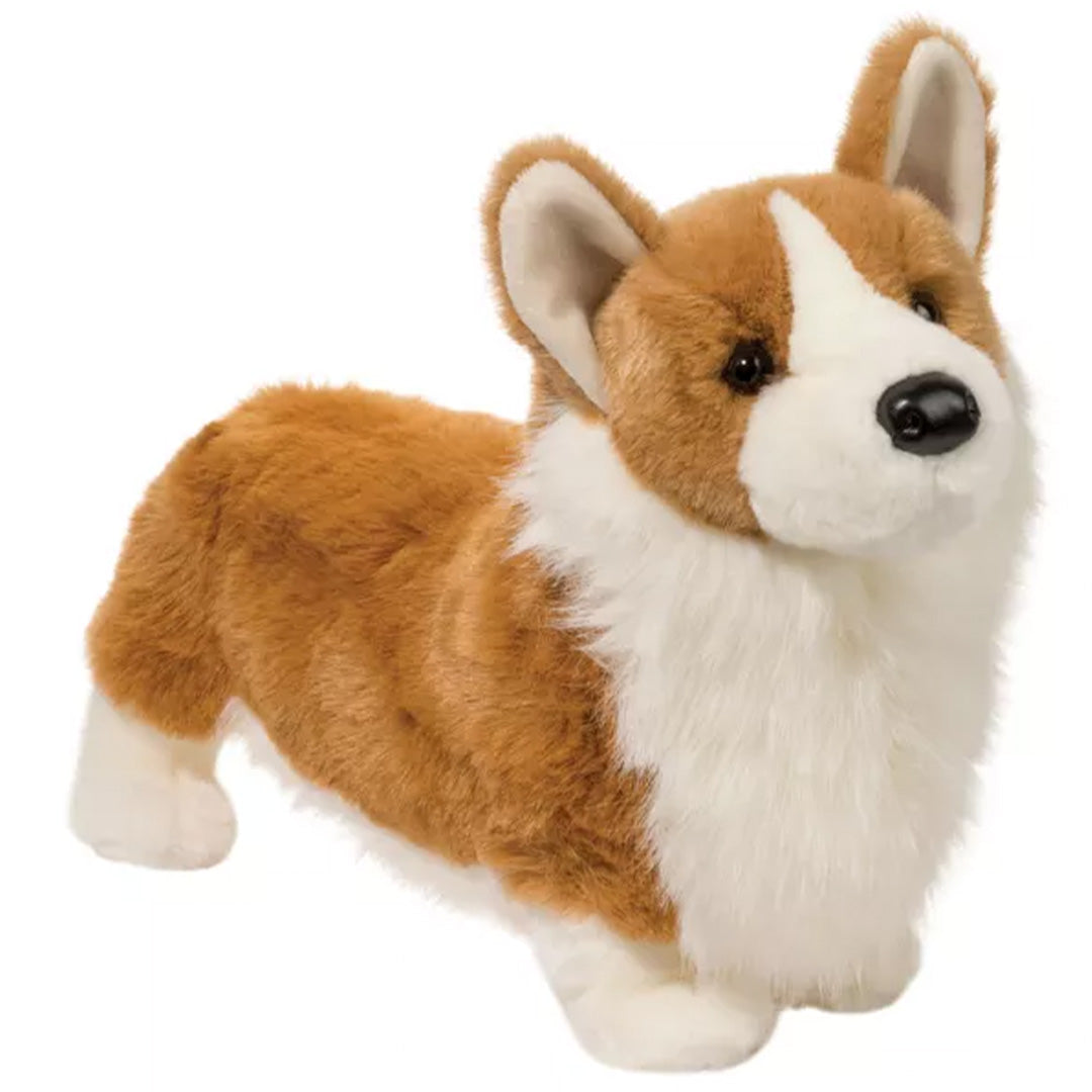 Douglas Toys pluchen knuffelhond Corgi in bruin en wit.