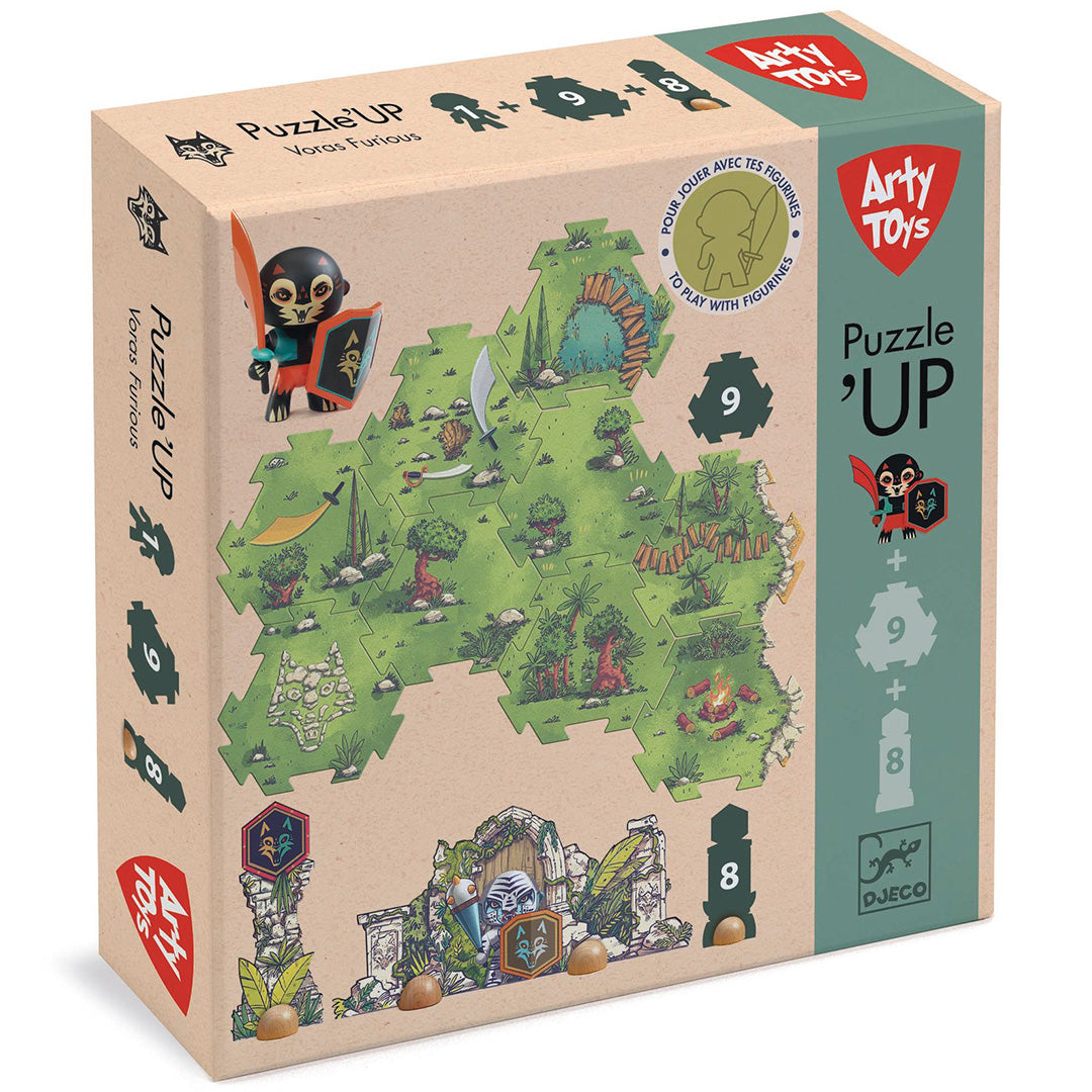 De kartonnen verpakking van de Djeco Arty Toys Puzzle 'UP Voras Furious vloerpuzzel.