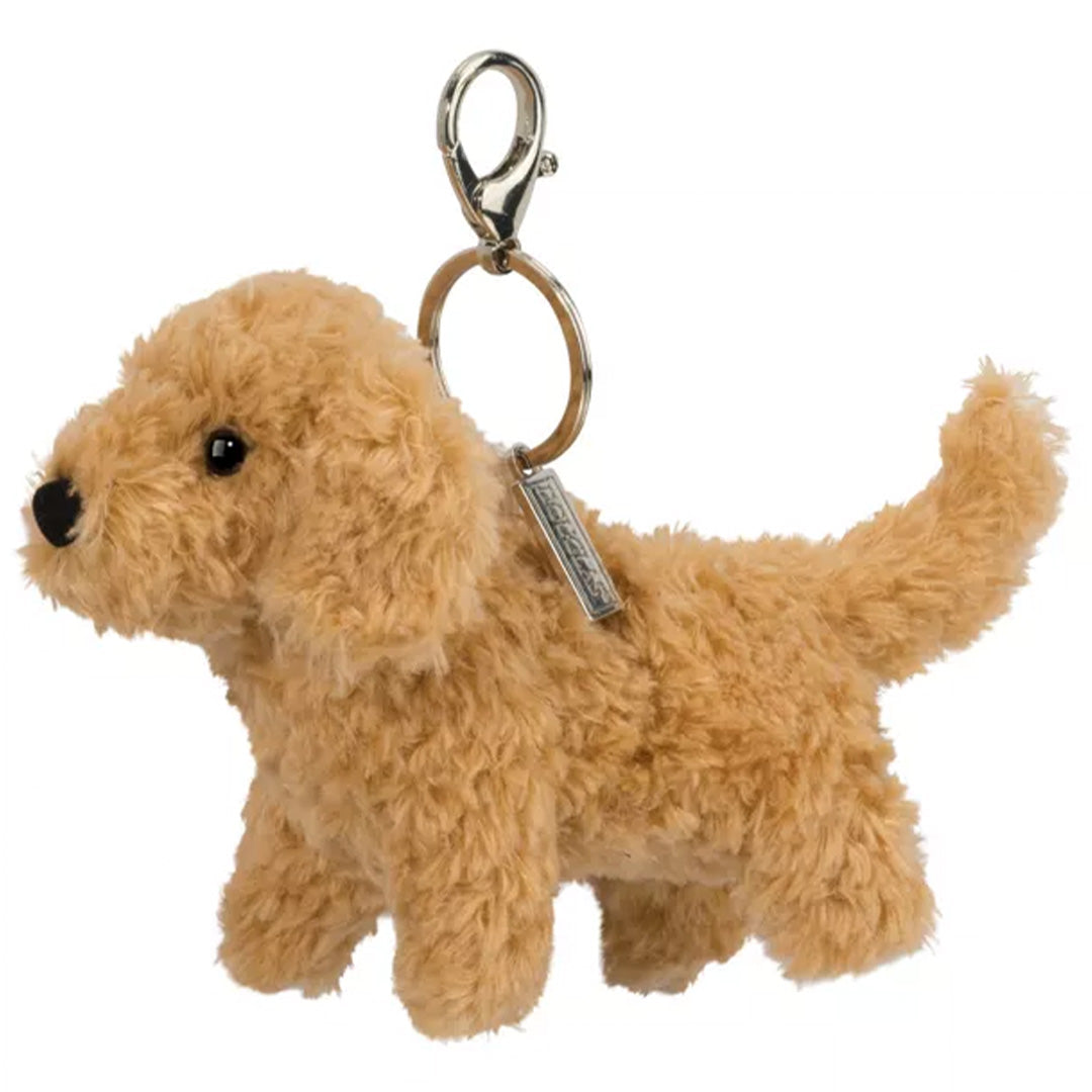 Douglas Toys beige pluche doodle hond knuffelsleutelhanger met metalen ring en clip.