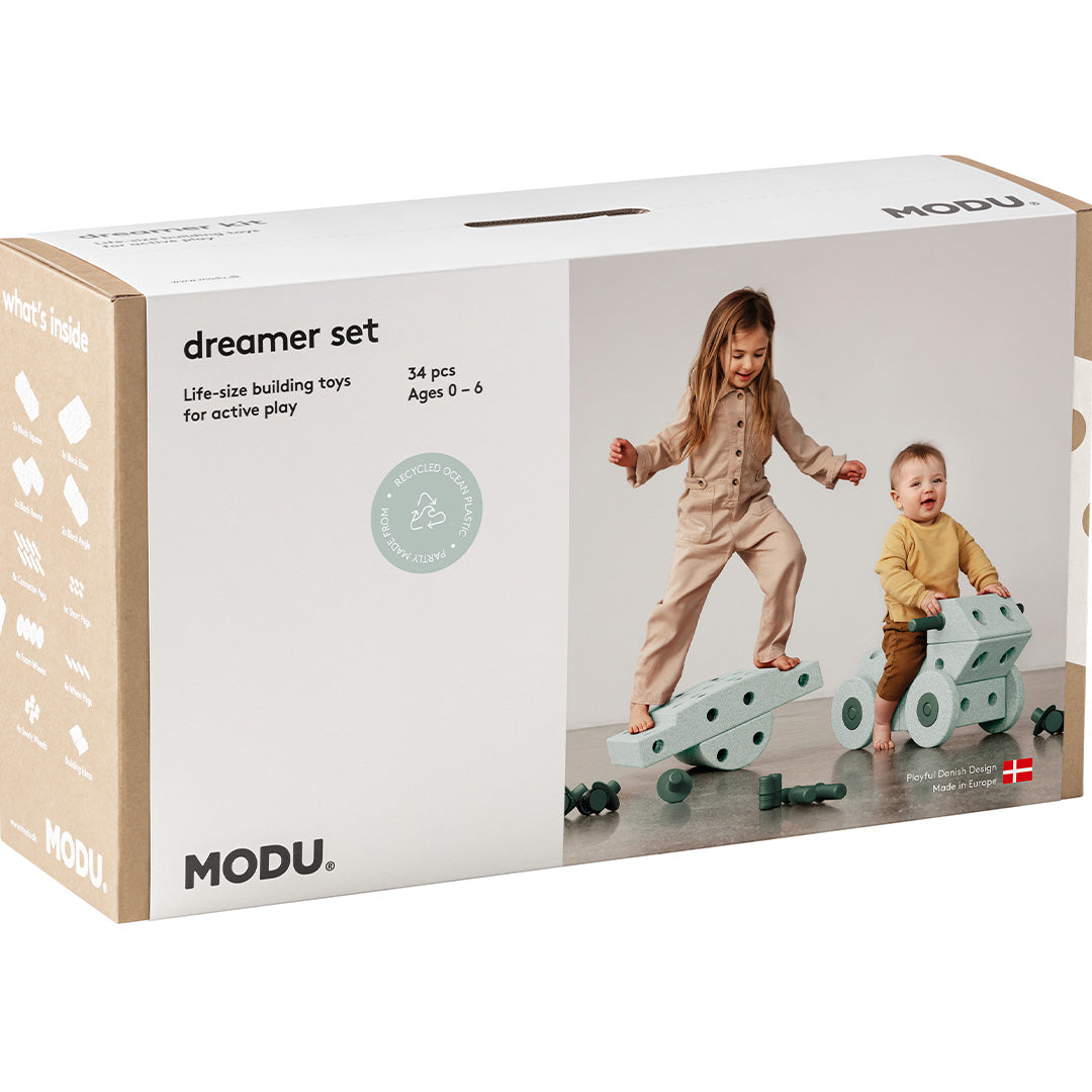 De voorkant van de verpakking van de modu Dreamer Kit bouwset.