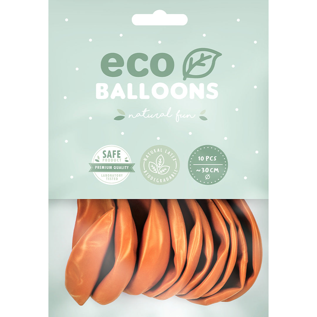 Verpakking van partydeco eco ballonnen met metallic oranje ballonnen.