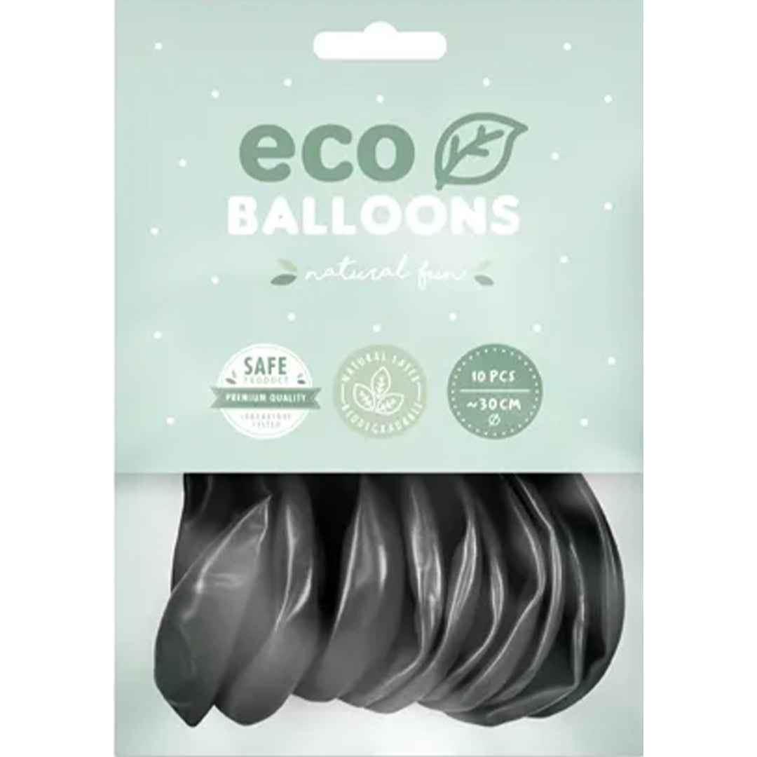Verpakking van Partydeco eco ballonnen met zwarte, onopgeblazen ballonnen.
