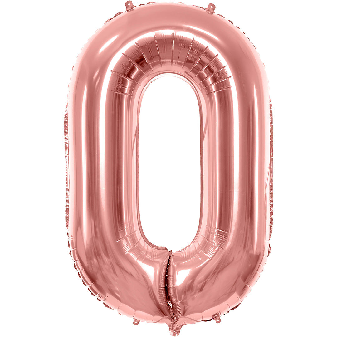partydeco roségouden cijferballon in de vorm van een 0.