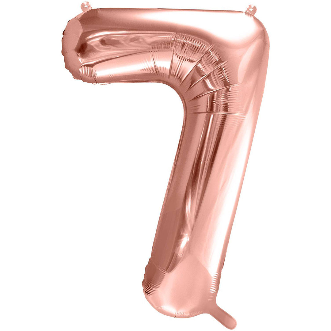 Partydeco cijferballon in de vorm van een roségouden nummer 7.