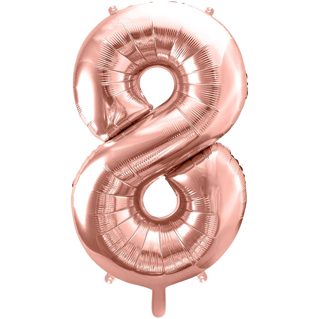Partydeco roségouden cijferballon in de vorm van het cijfer 8.