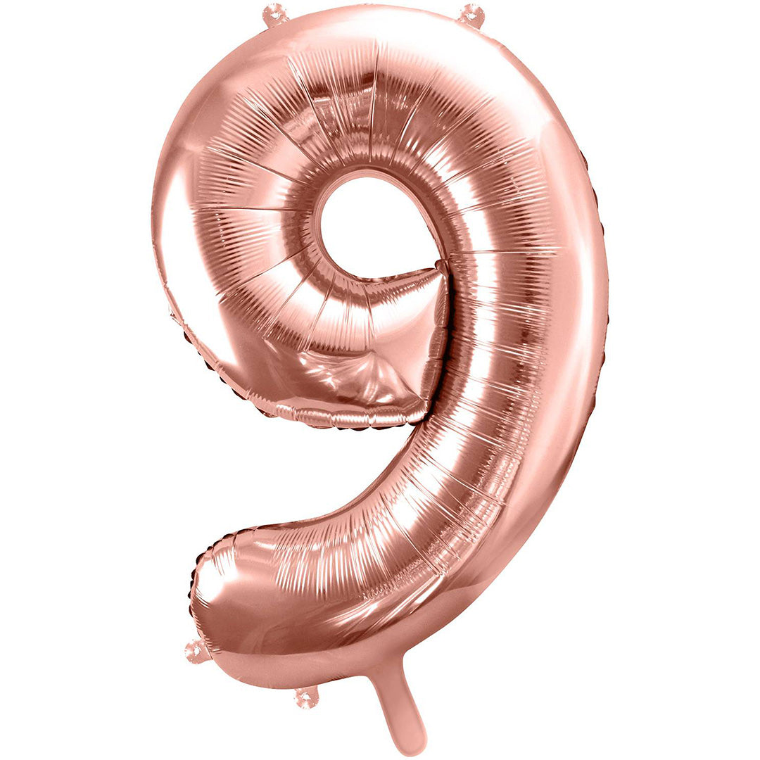 partydeco roségouden cijferballon in de vorm van een 9.
