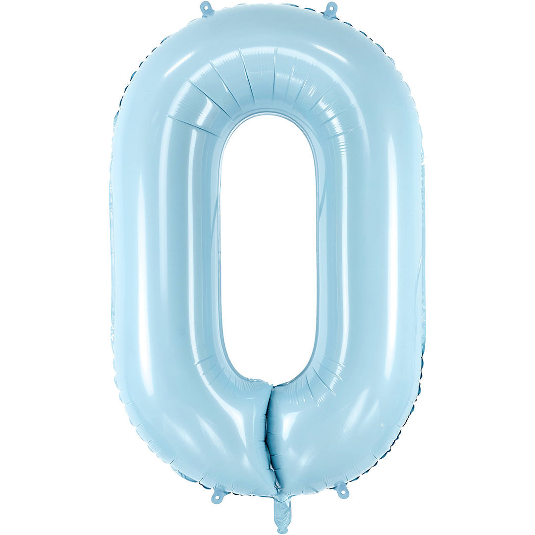 Partydeco lichtblauwe cijferballon in de vorm van een 0.