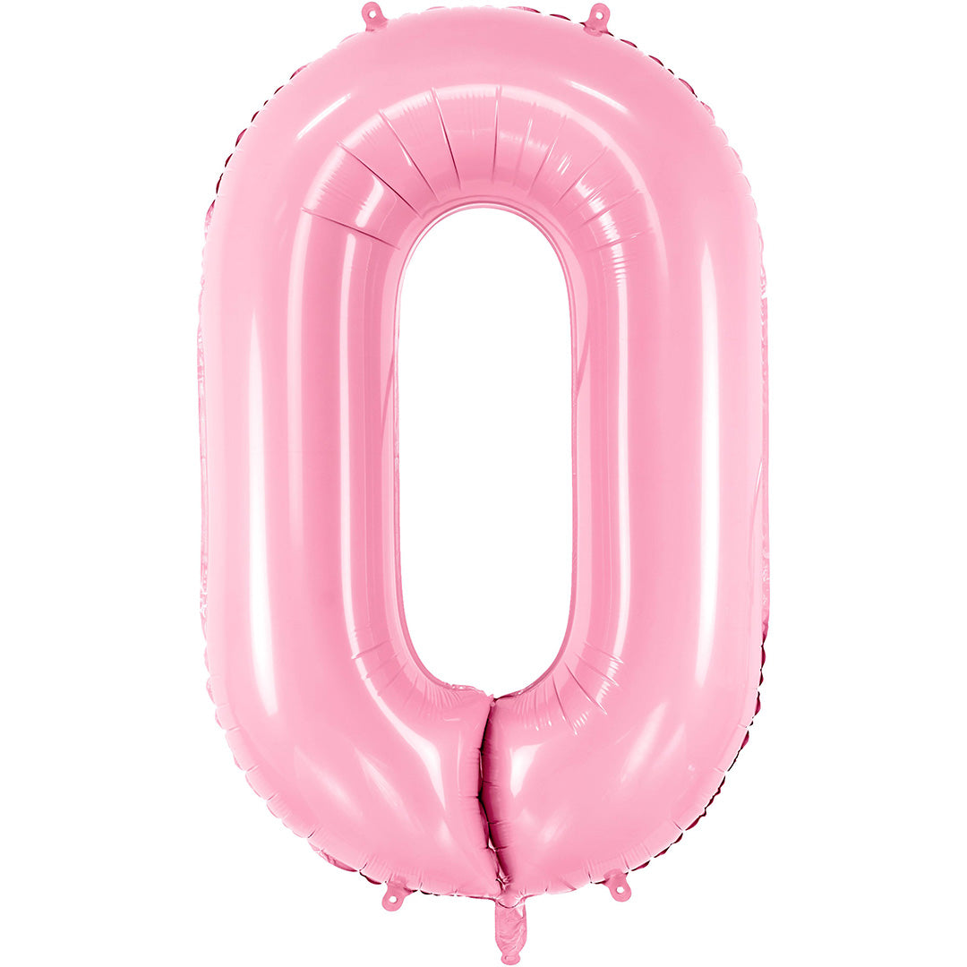 Partydeco roze cijferballon in de vorm van het cijfer 0.