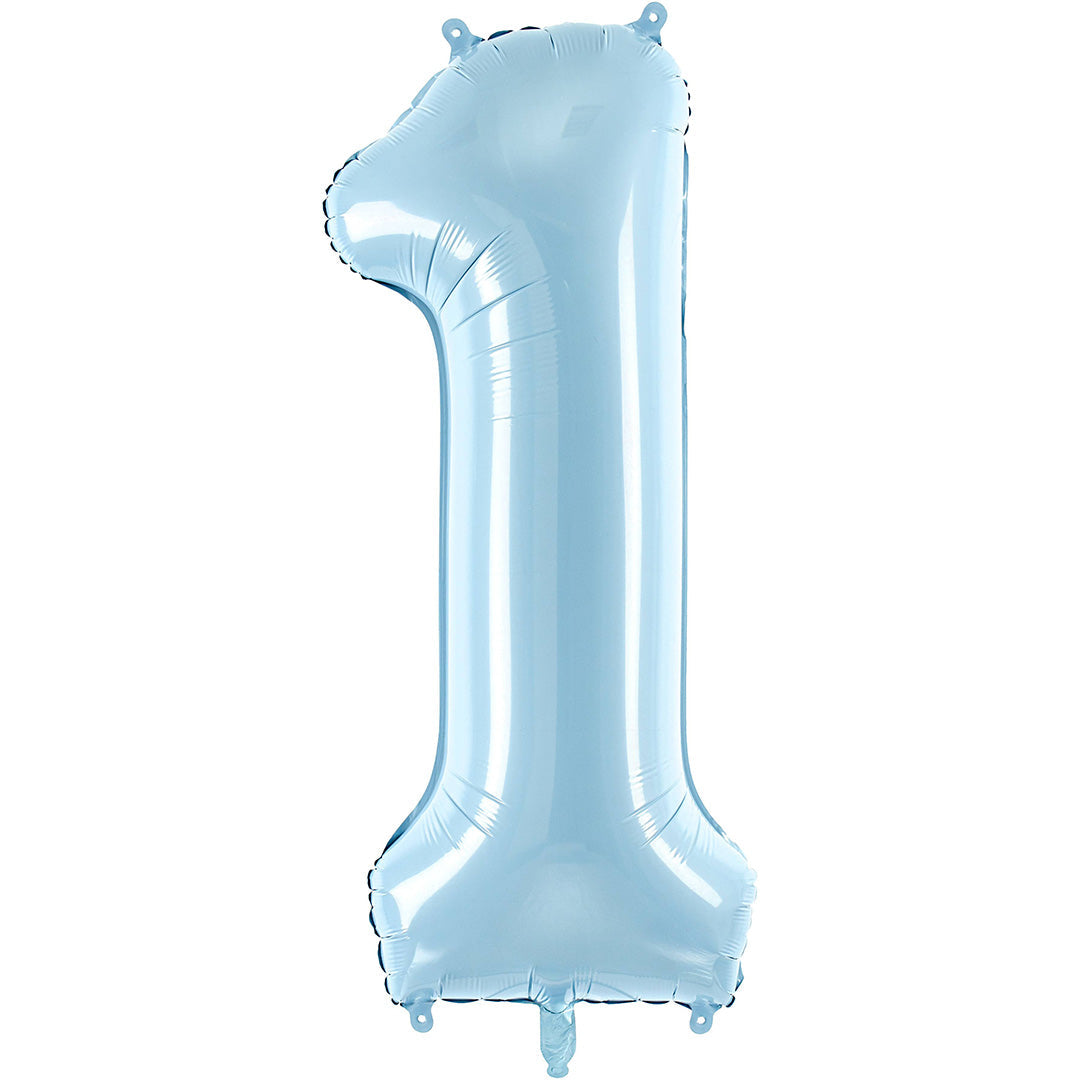 Partydeco lichtblauwe cijfer 1 folieballon.
