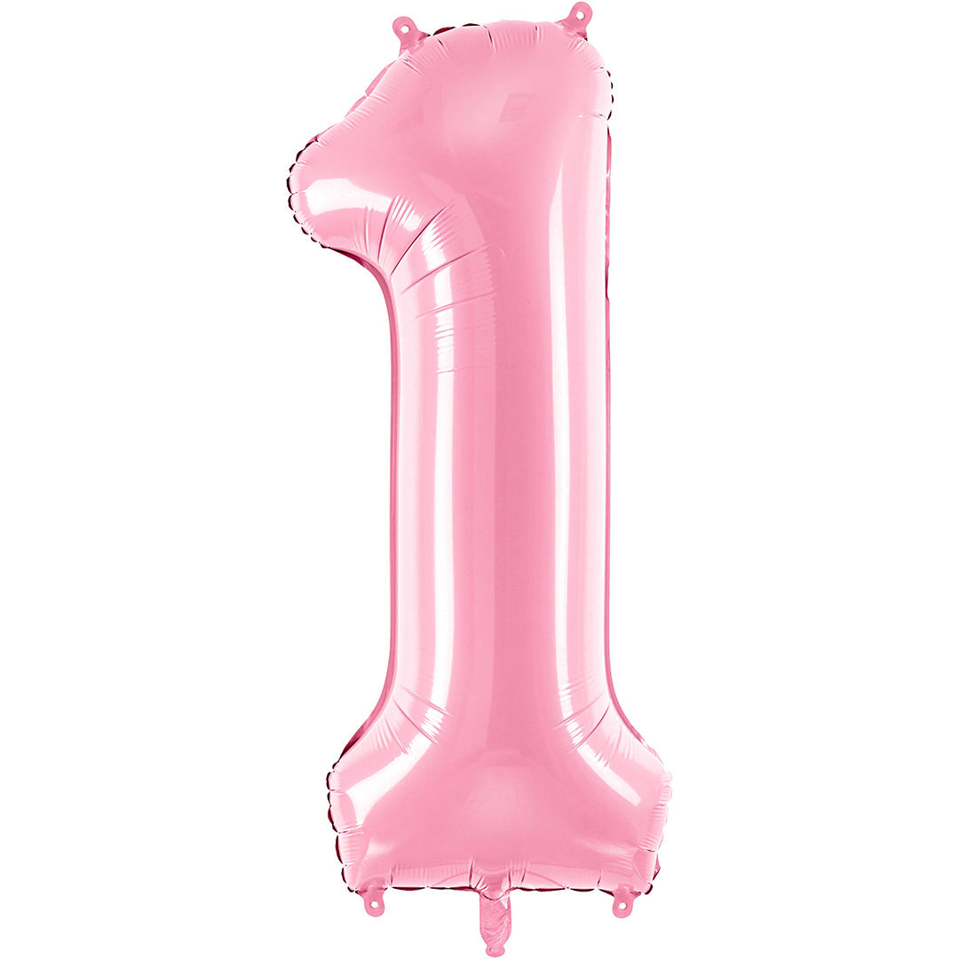 Partydeco roze cijferballon 1 op een witte achtergrond.