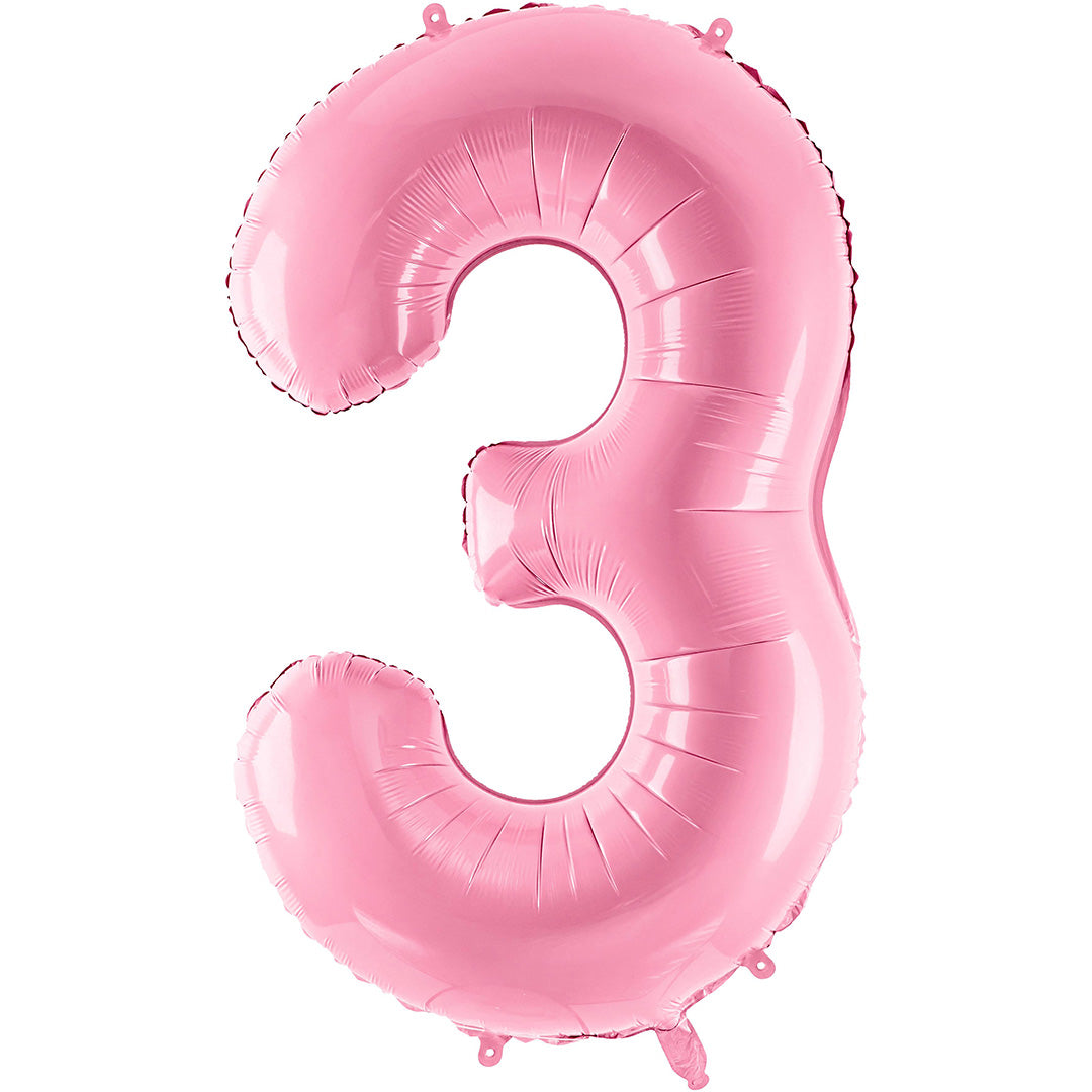 Partydeco roze cijferballon in de vorm van het getal 3.