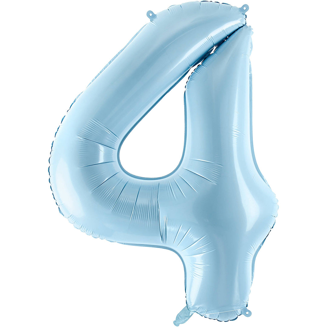 Partydeco lichtblauwe cijferballon in de vorm van een 4.