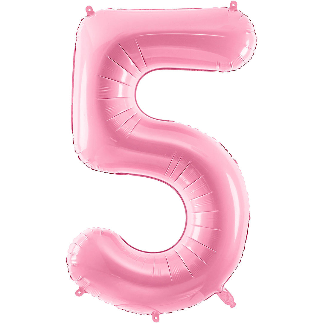 Partydeco roze cijferballon in de vorm van het cijfer 5.