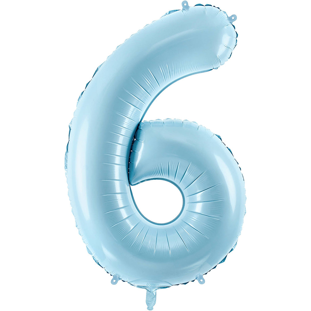 Partydeco lichtblauwe cijfer 6 folieballon.