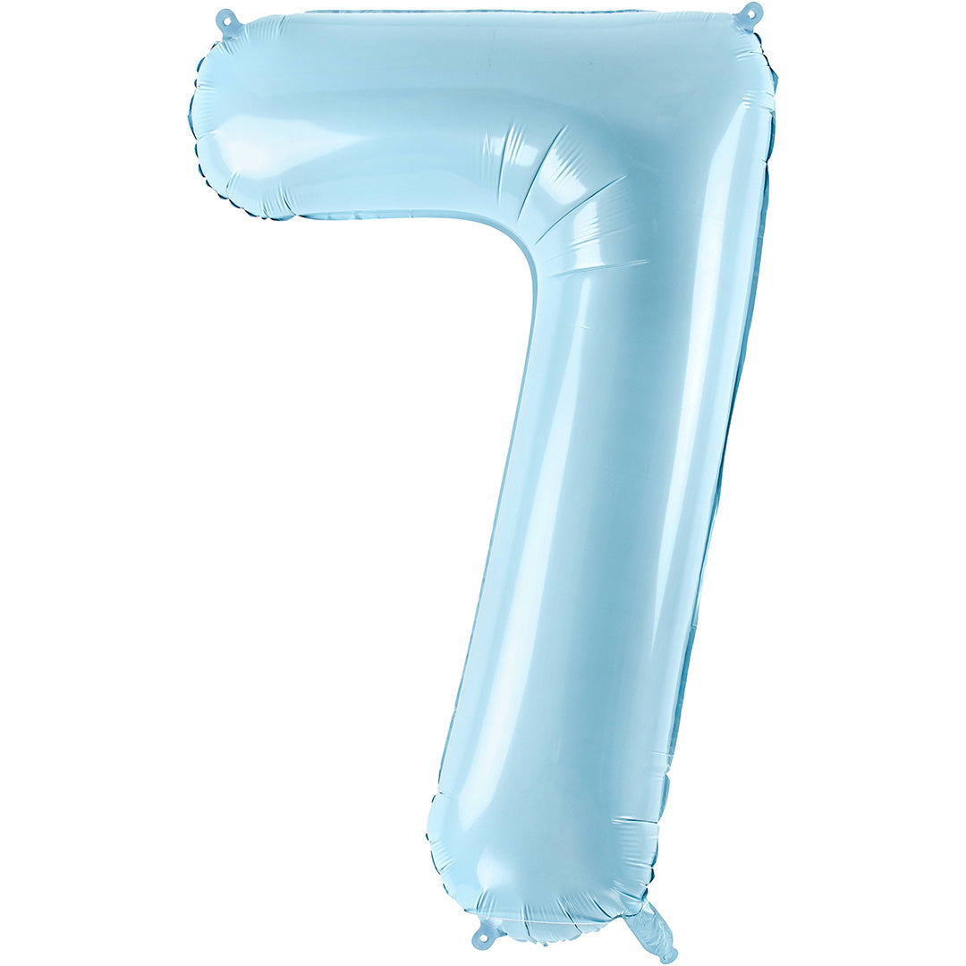 Partydeco lichtblauwe cijferballon in de vorm van een 7.