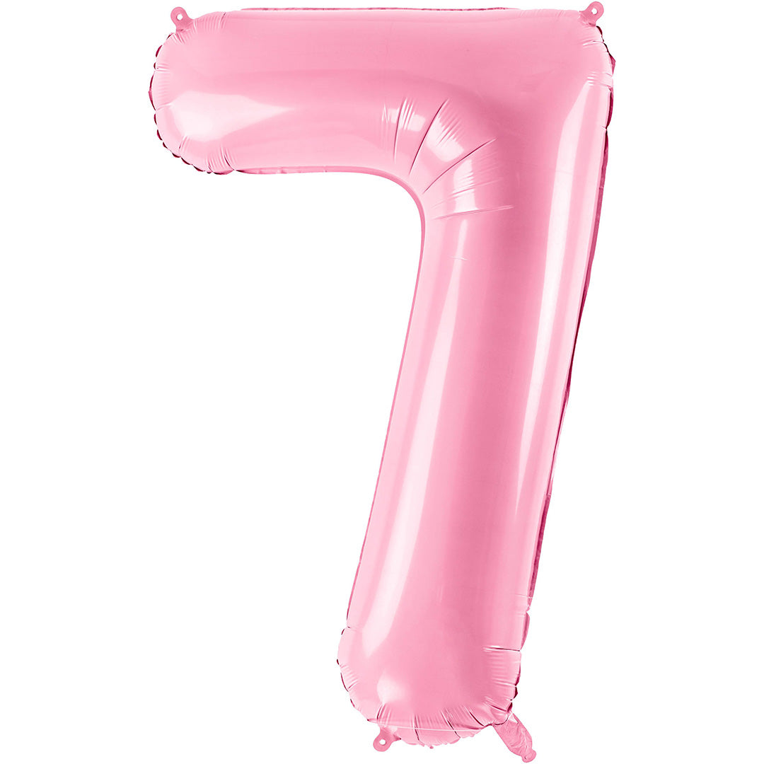 Partydeco roze cijferballon in de vorm van het cijfer 7.