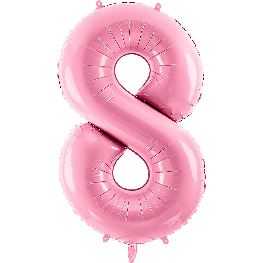 Partydeco roze cijferballon in de vorm van het getal 8.