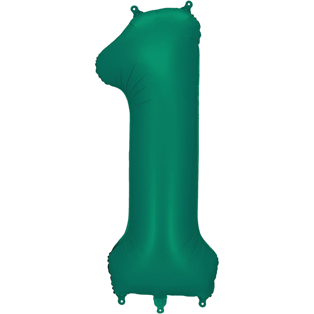 Partydeco groene cijferballon in de vorm van het getal 1.