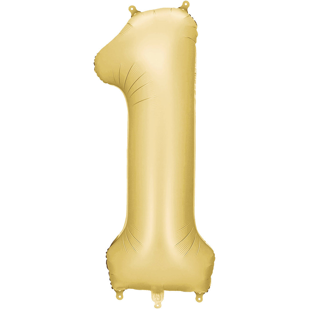 Partydeco gouden cijferballon in de vorm van het getal 1.