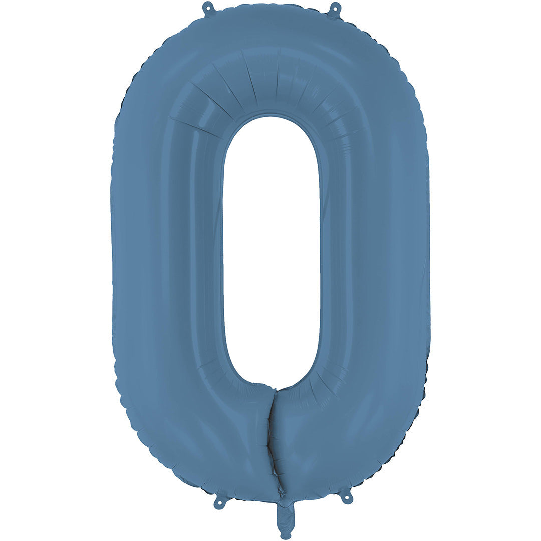 Partydeco blauwe cijferballon in de vorm van een 0.