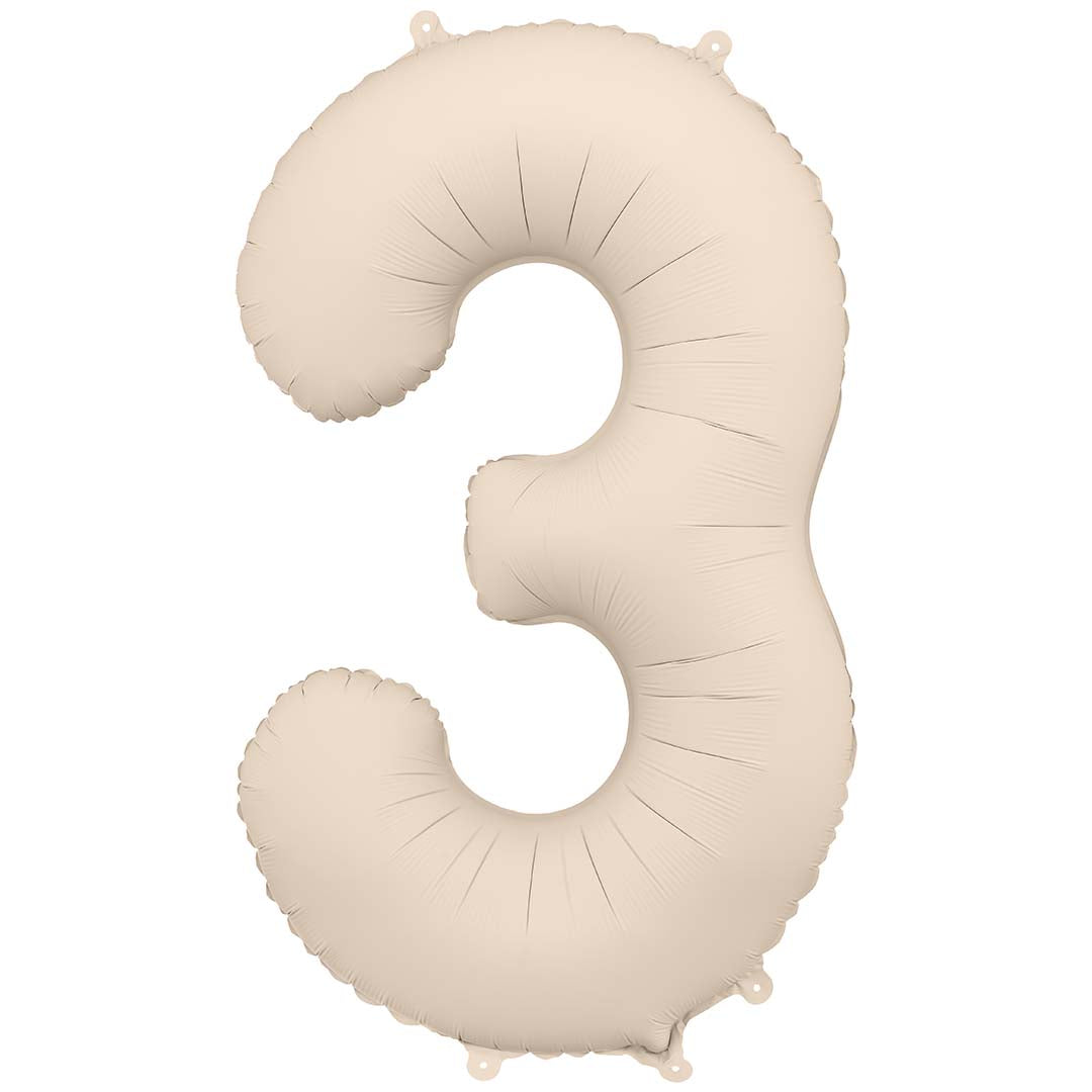 Partydeco beige cijferballon in de vorm van het getal 3.