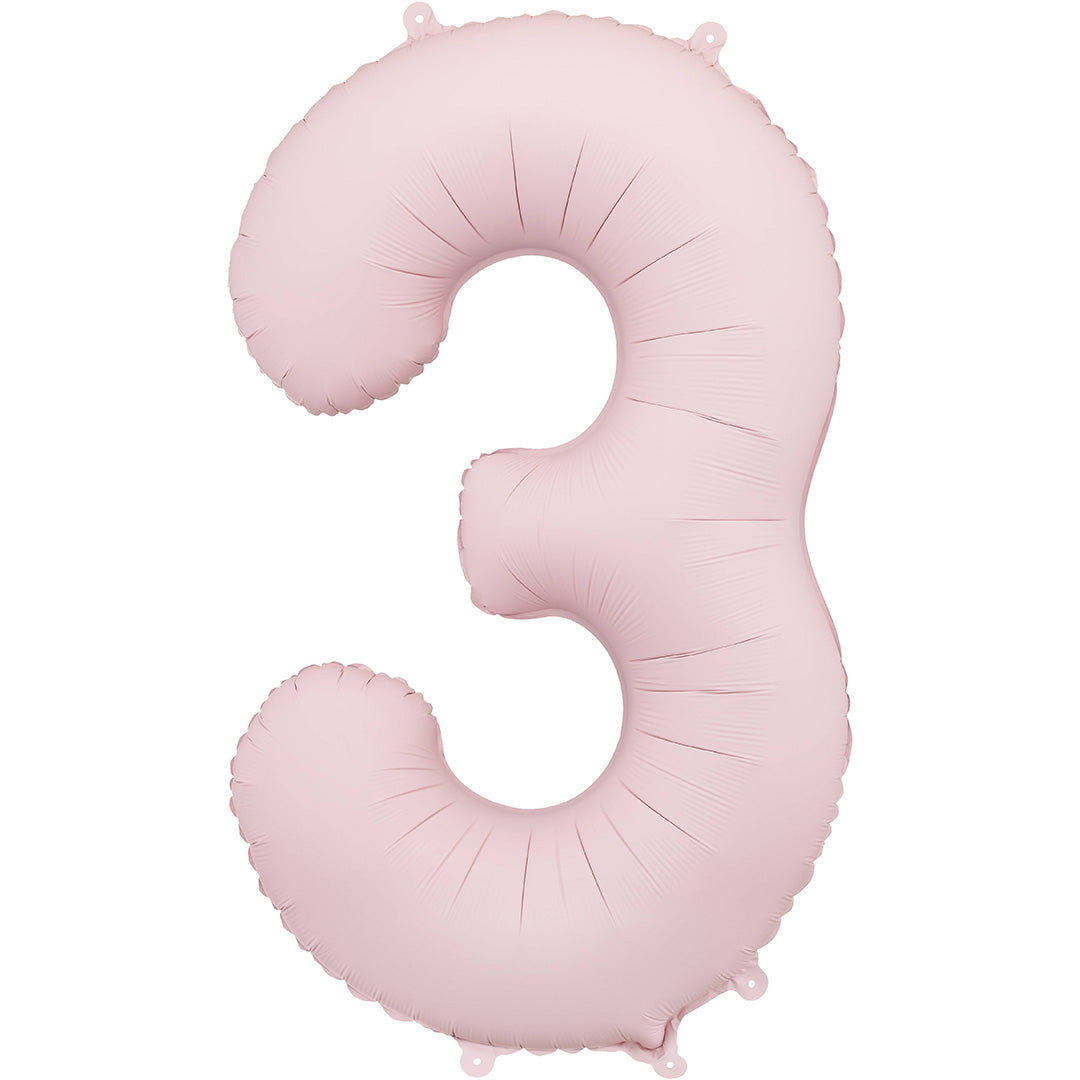 Partydeco lichtroze cijferballon in de vorm van het getal 3.