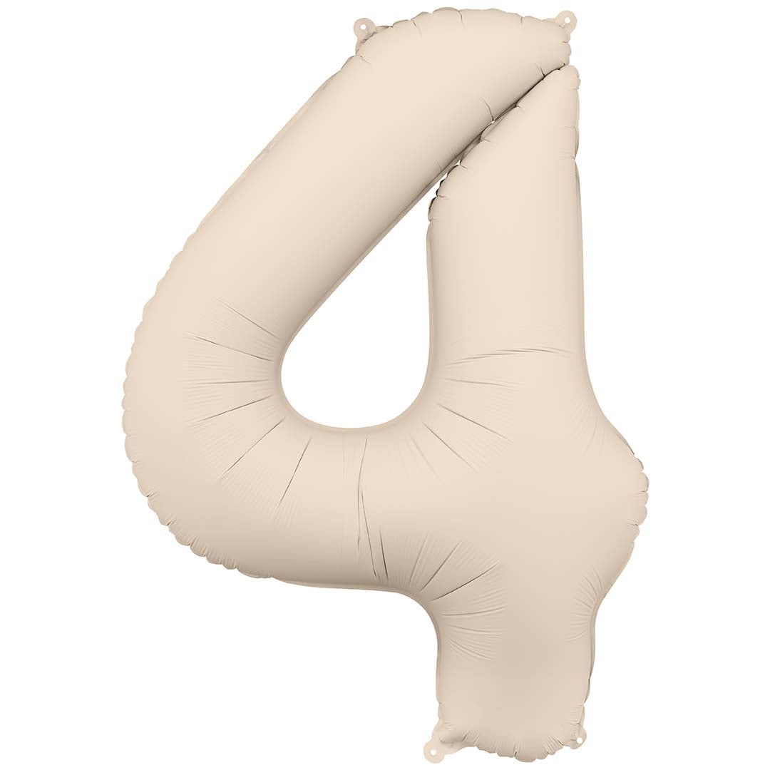 Partydeco beige cijferballon in de vorm van het cijfer 4.