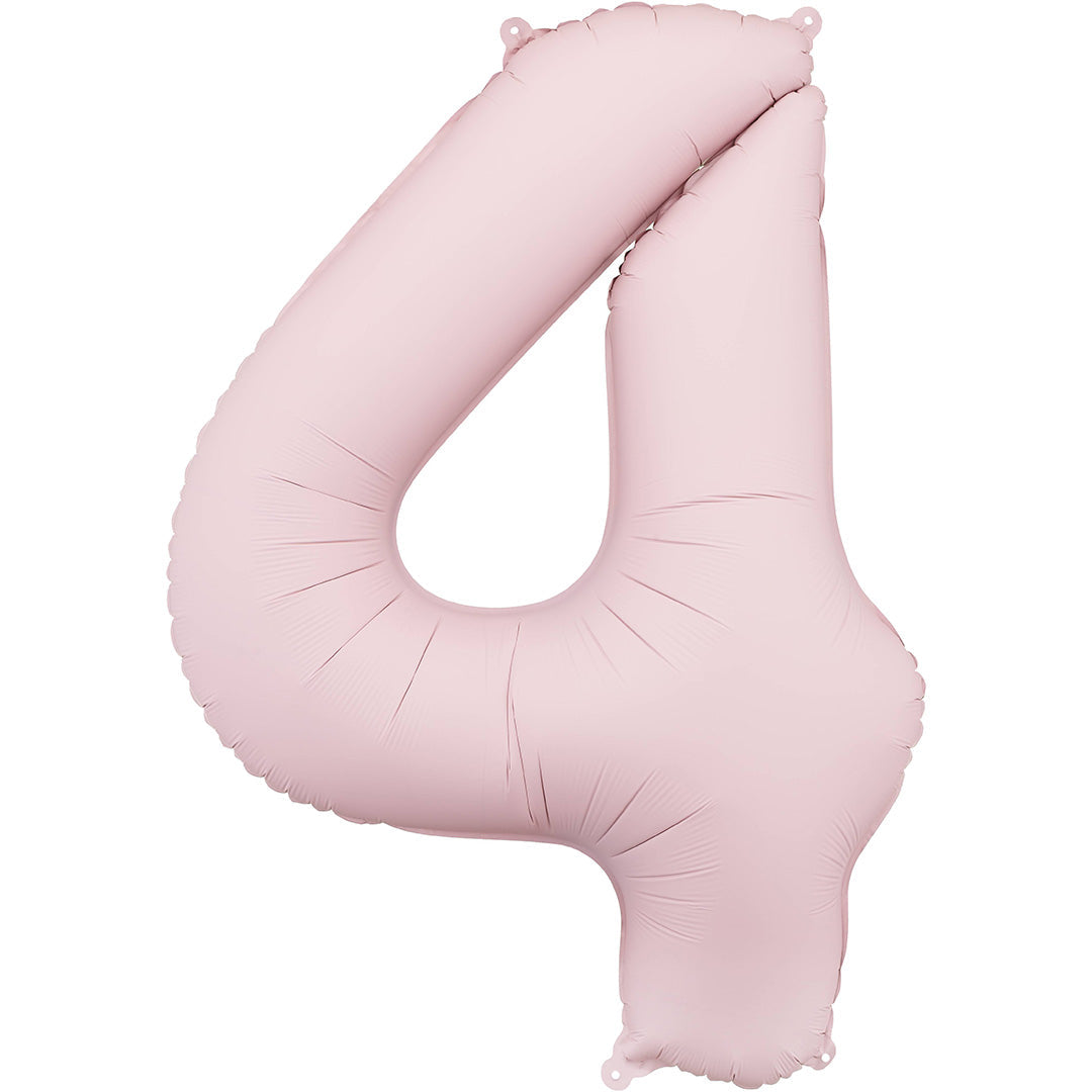 Partydeco lichtroze cijferballon in de vorm van het cijfer 4.