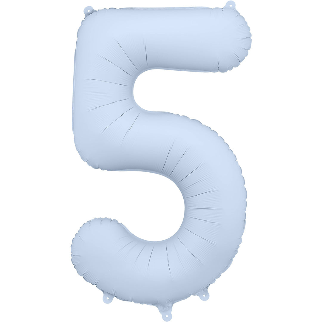 Partydeco cijferballon '5' in mistig blauw.