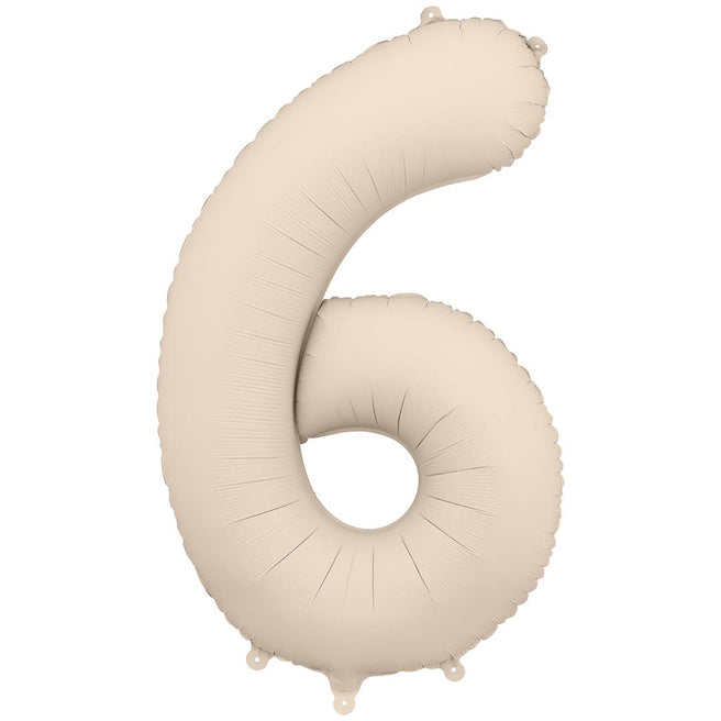 Partydeco beige cijferballon in de vorm van het getal 6.