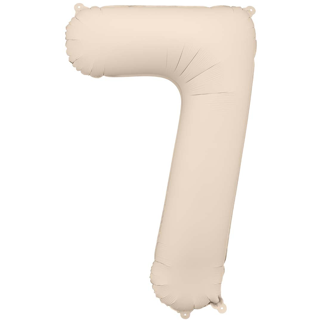 Partydeco beige cijferballon in de vorm van een 7.