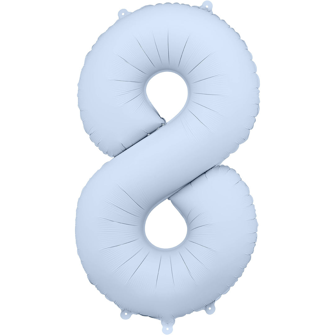 Partydeco cijferballon in de vorm van het getal 8 in misty blauw.