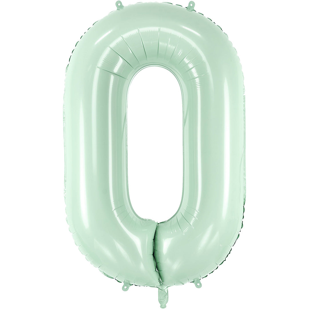 Partydeco lichtgroene folie cijferballon in de vorm van het cijfer 0.