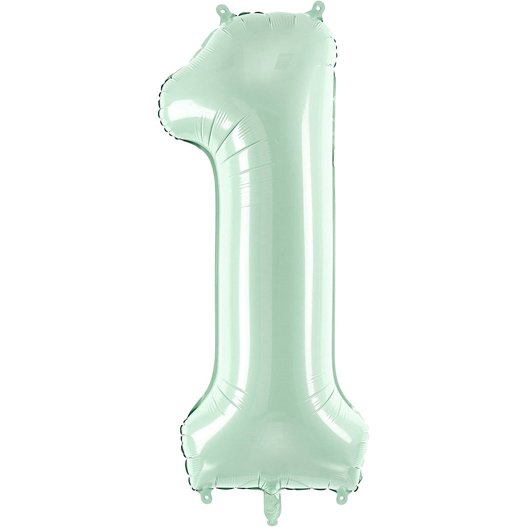 Partydeco cijferballon in de vorm van een groene '1'.