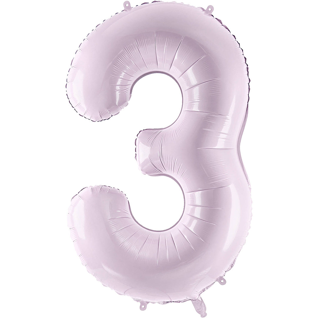 Partydeco paarse folieballon in de vorm van het cijfer 3.
