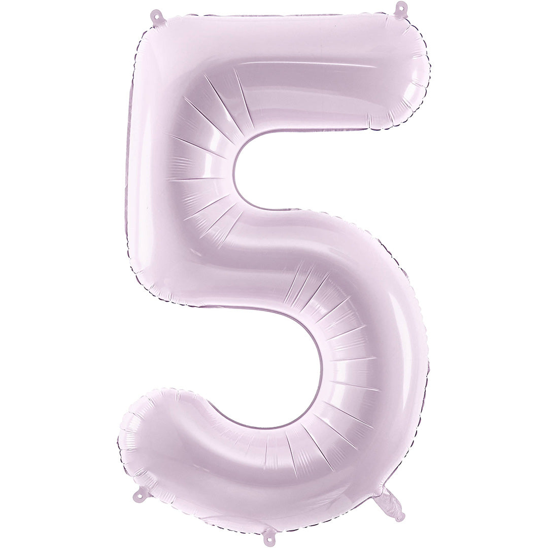 Partydeco paarse cijferballon in de vorm van een 5.