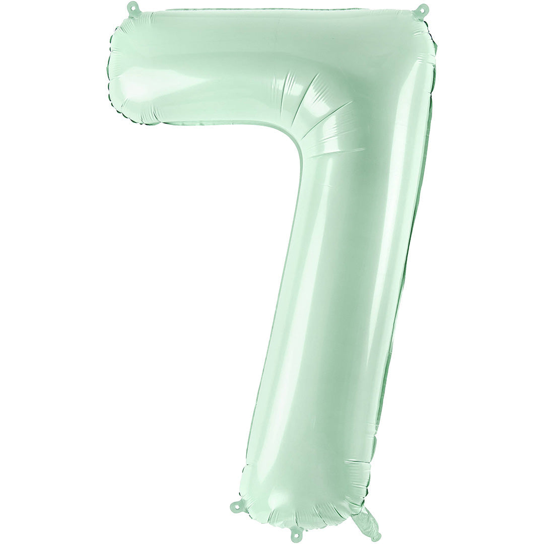 Partydeco lichtgroene cijferballon in de vorm van het getal 7.