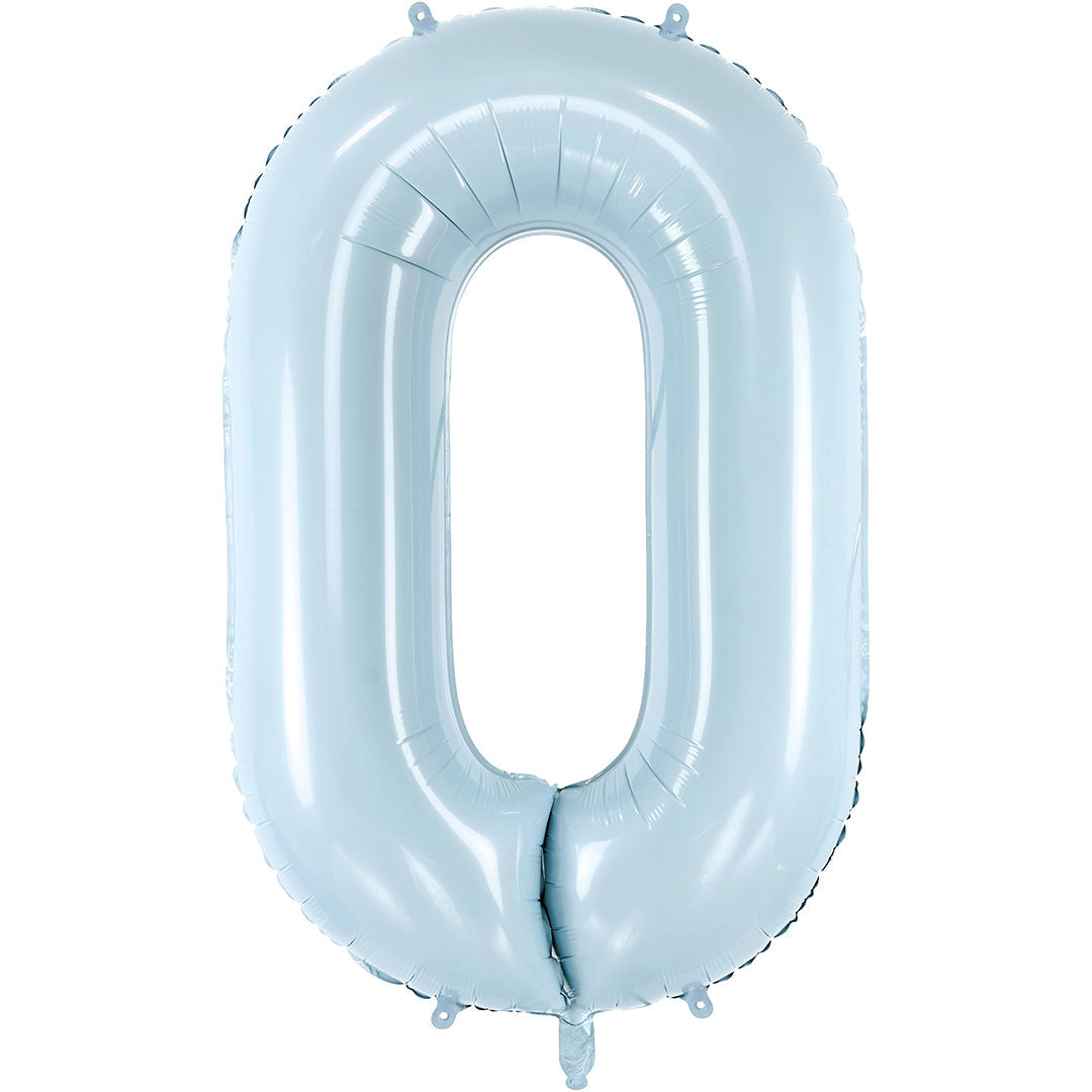 Partydeco lichtblauwe cijferballon in de vorm van een 0.