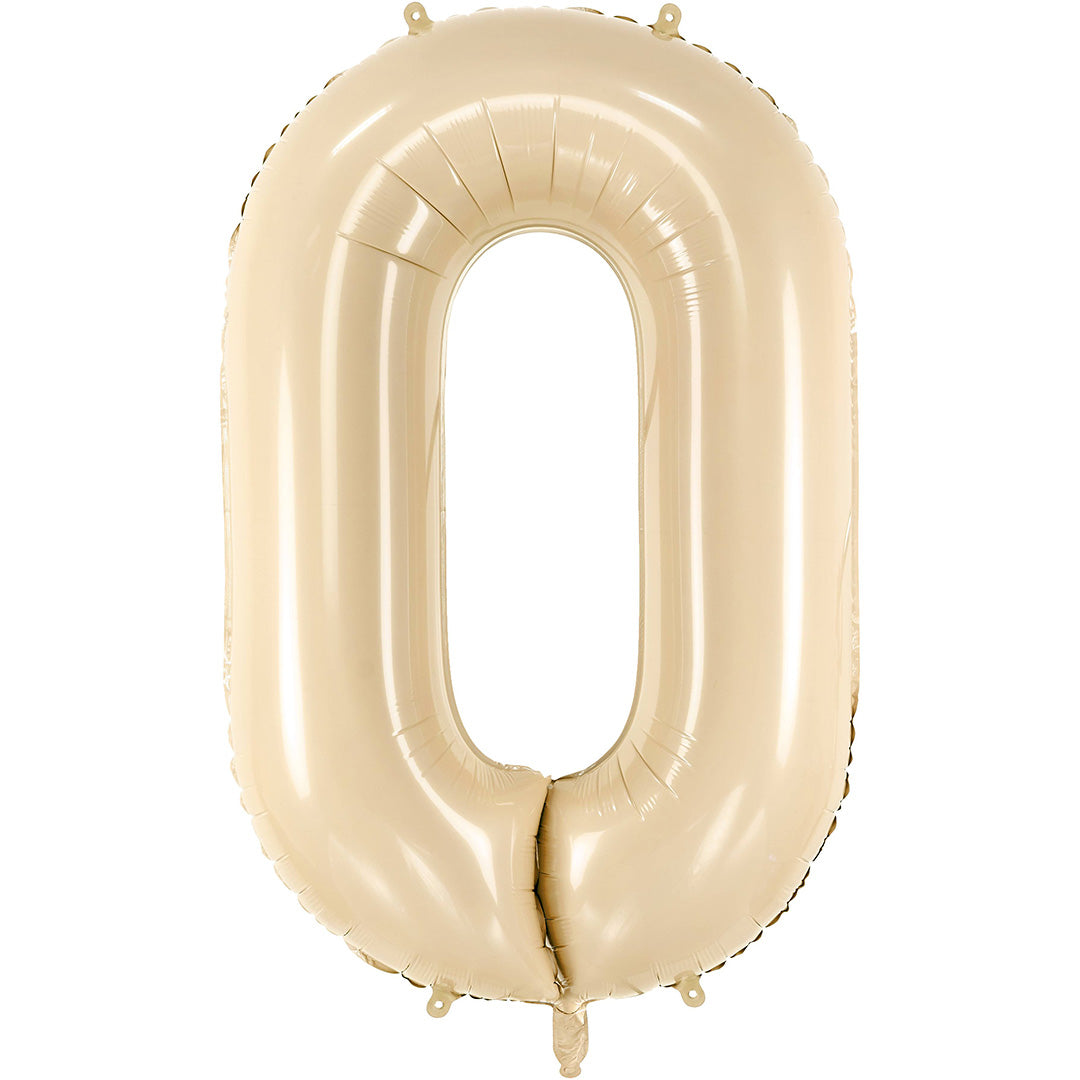 Partydeco beige cijferballon in de vorm van het getal 0.