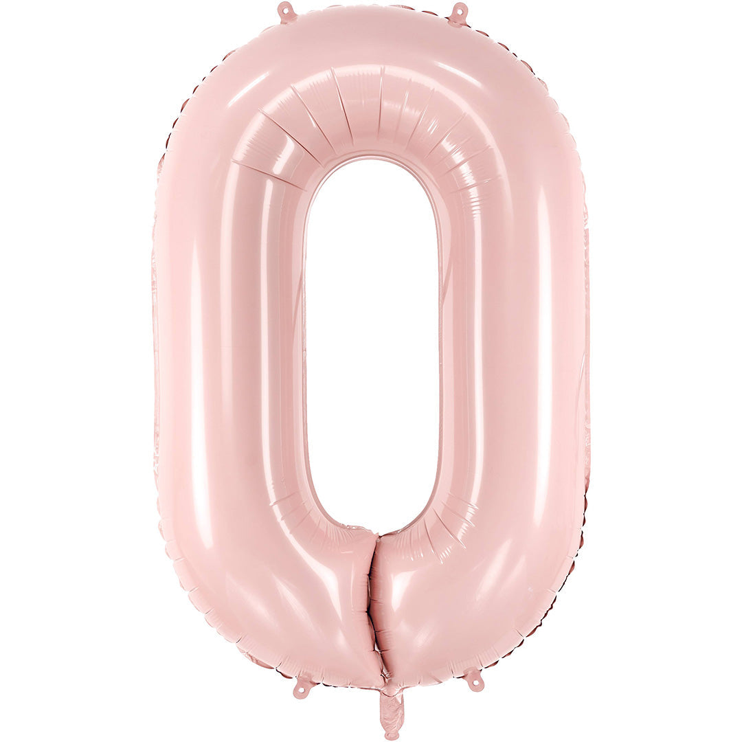 Partydeco lichtroze cijferballon in de vorm van het getal 0.