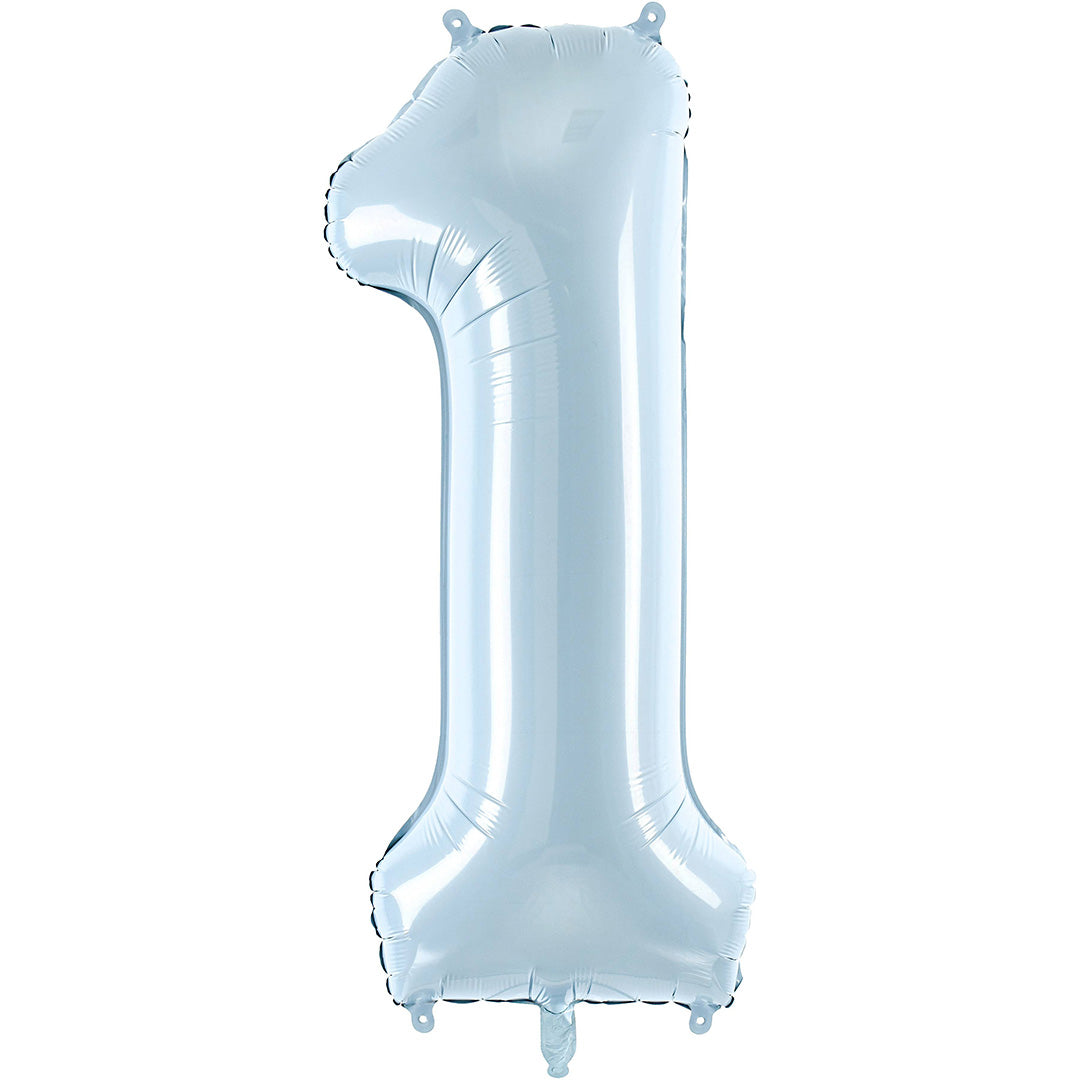 Partydeco lichtblauwe cijferballon in de vorm van het cijfer 1.