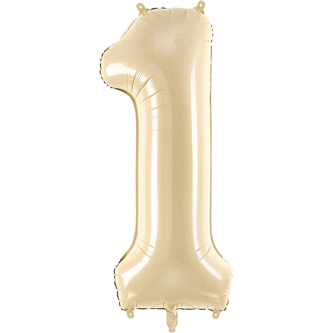 Partydeco beige cijferballon in de vorm van het getal 1.