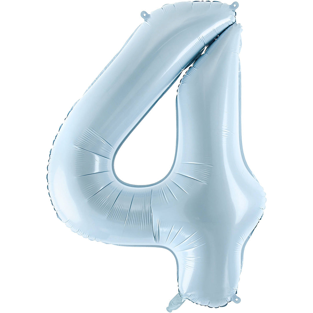 Partydeco lichtblauwe cijferballon in de vorm van het cijfer 4.