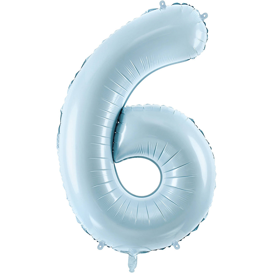 Partydeco lichtblauwe cijferballon in de vorm van het cijfer 6.