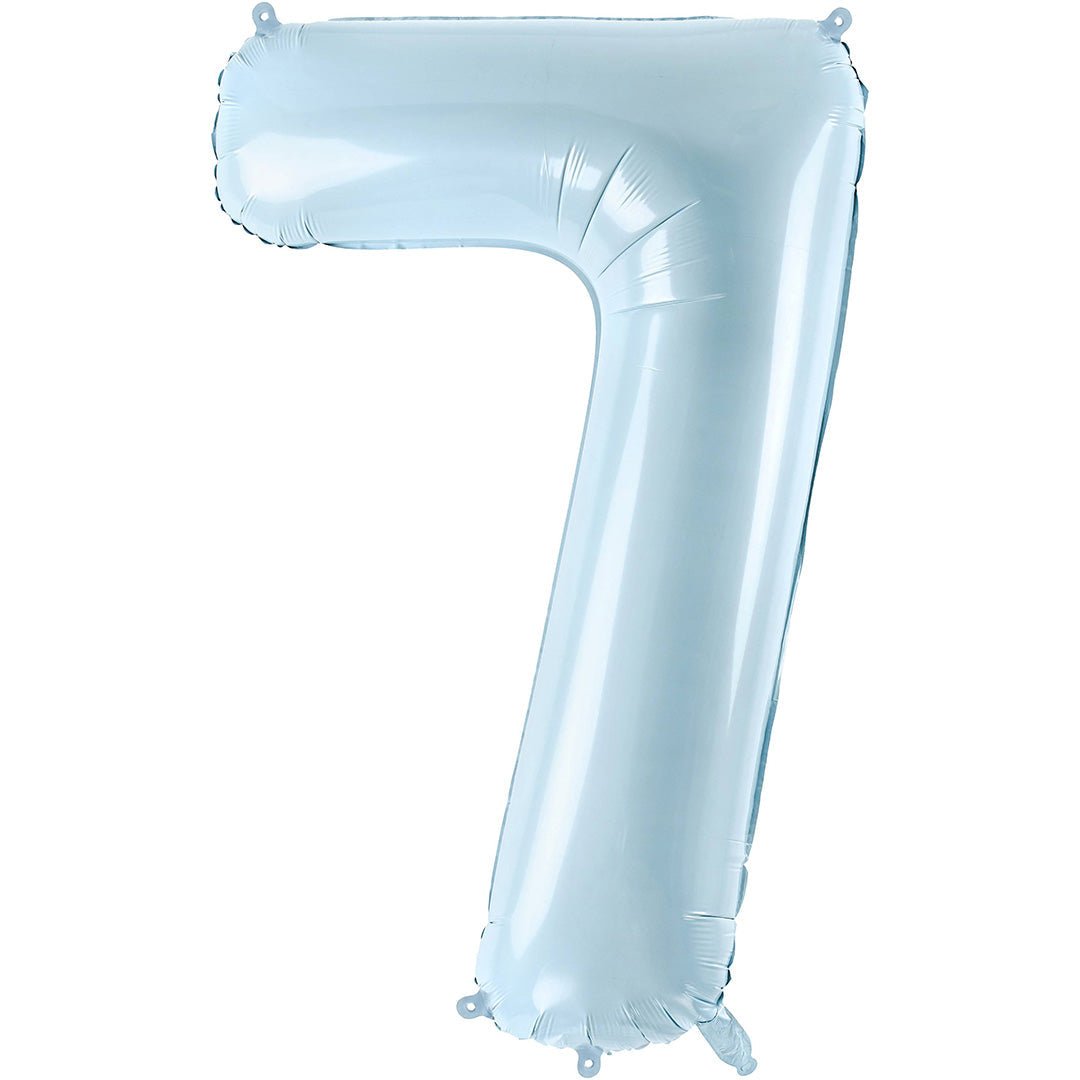 Partydeco lichtblauwe cijferballon in de vorm van een 7.