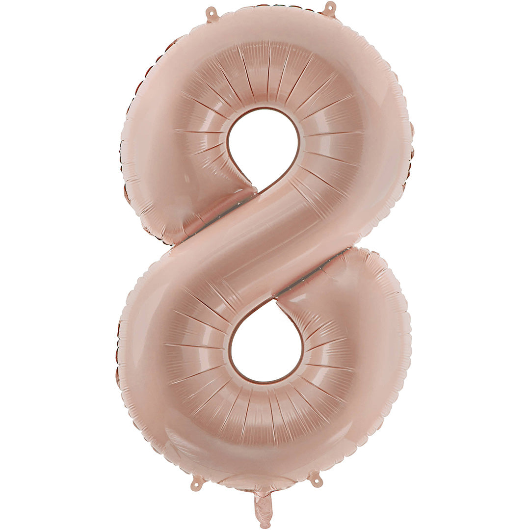Partydeco roségouden cijferballon in de vorm van een 8.